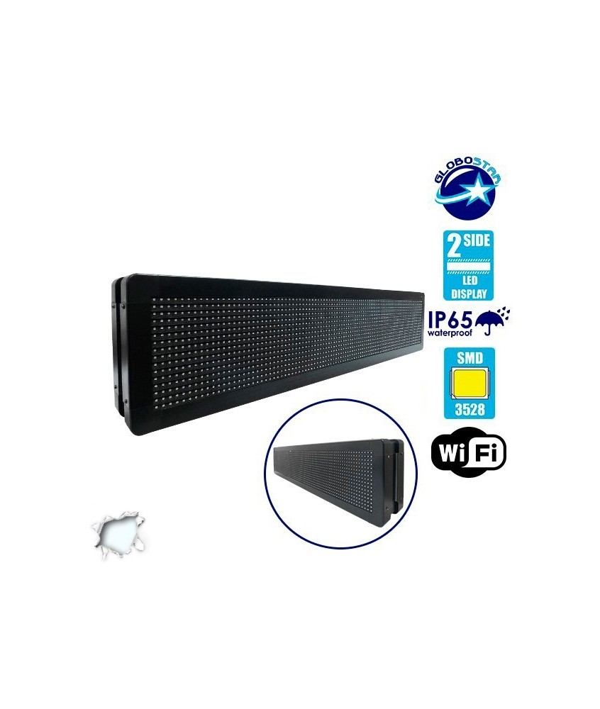 GLOBOSTAR® DISPLAY 90300 Κυλιόμενη Ψηφιακή Επιγραφή P10 Διπλής Όψης LED AC 220-240V Αδιάβροχο IP65 Ψυχρό Λευκό 6000K - WiFi Control μέσω FK APP - Αισθητήρας Θερμοκρασίας & Υγρασίας - Μ104 x Π12 x Υ20cm - 2 Χρόνια Εγγύηση